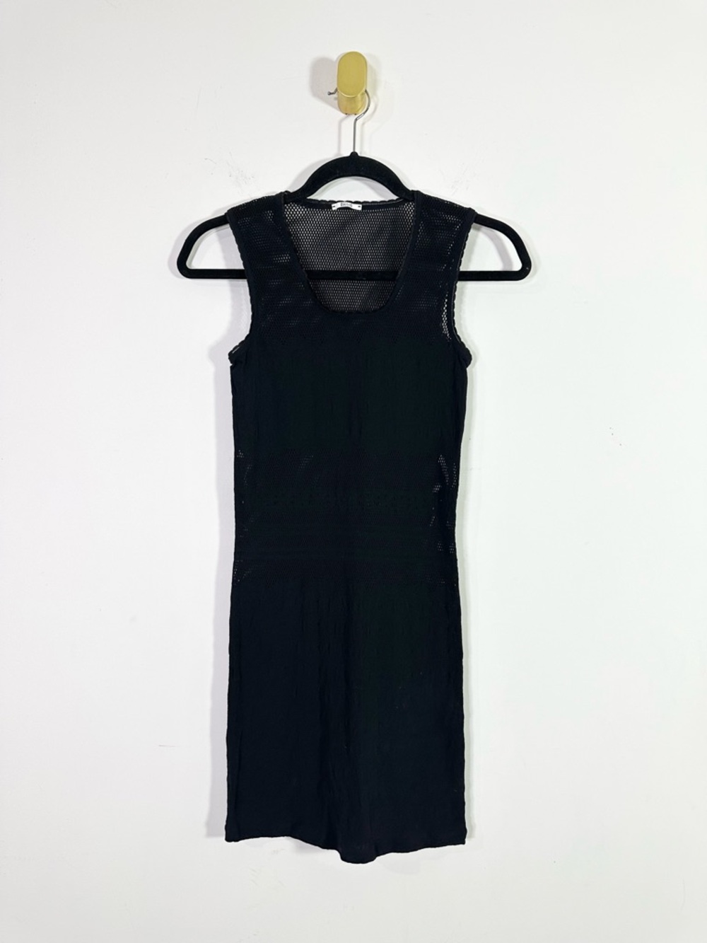 Wolford Black Laser Cut Mesh Sleeveless Mini Bodycon Dresss
